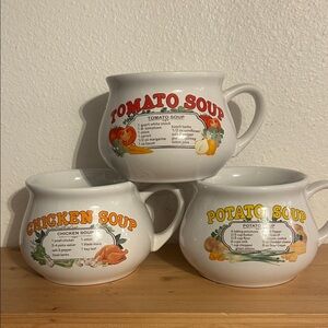 Vintage Soup Mugs Set - Tomato, Chicken, Potato